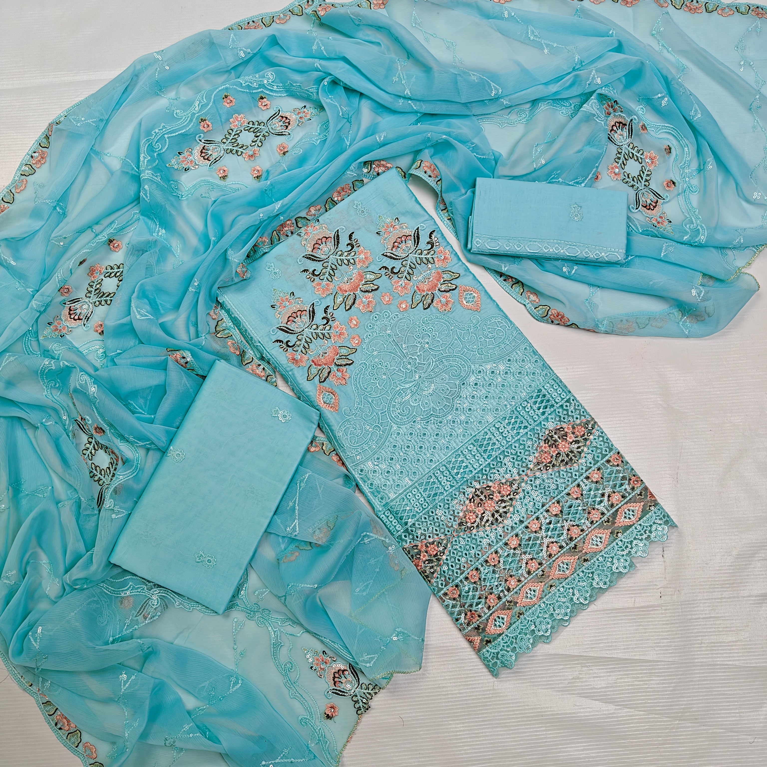 Party Wear Fancy Heavy Embroidered 3PC Unstitched Memon Clothes